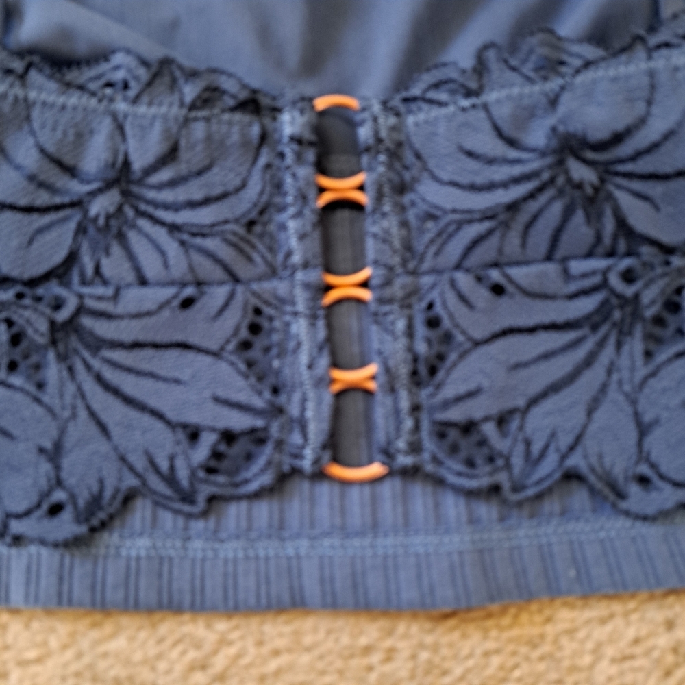 Aerie Beach Daze Lace Ribbed Bra Top Size Small Blue Cropped Lounge Casual - Picture 9 of 15